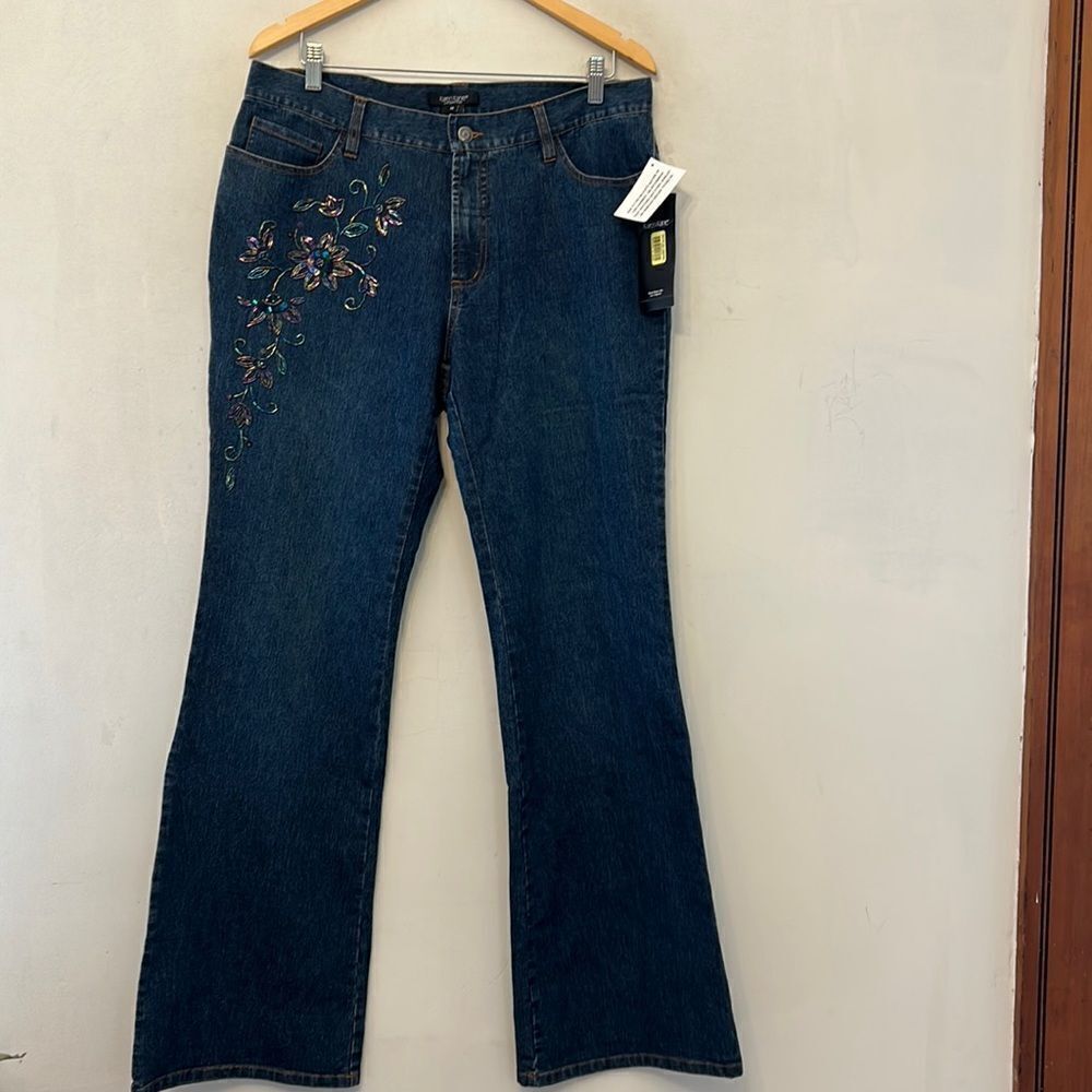 Karen Kane Royal Velvet beaded jeans Size 14 New
